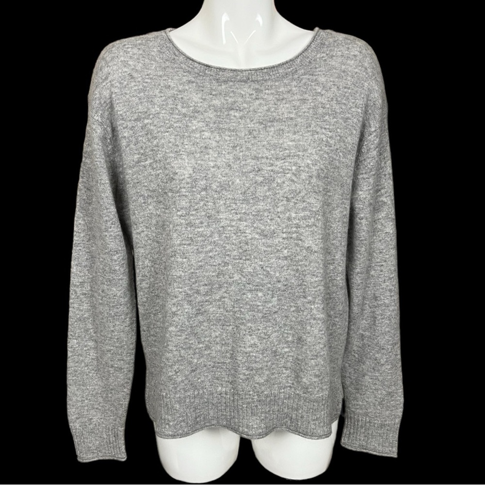 Magaschoni Gray 100% Cashmere Ribbed Hem Sweater Size Large